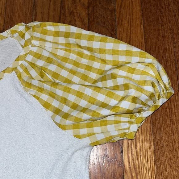 Anthropologie White And butter Yellow Gingham Blair Top small blouse cottagecore - Picture 12 of 13